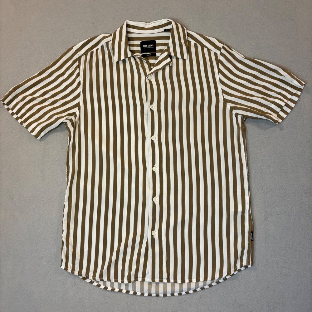 Only & Sons Onswayne Life Viscose Shirt Mens Small Brown White Striped Regular